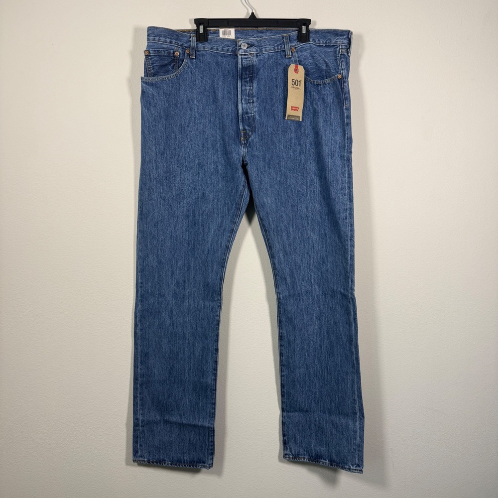 Levis 501 Original Fit Mens Jeans Medium Wash Straight Leg Denim 42x34 NEW